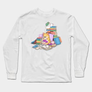 Corgi and cats read books Long Sleeve T-Shirt